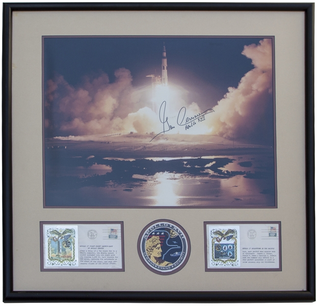 Gene Cernan Signed 19.5'' x 16'' Photo of the Apollo 17 Night Launch